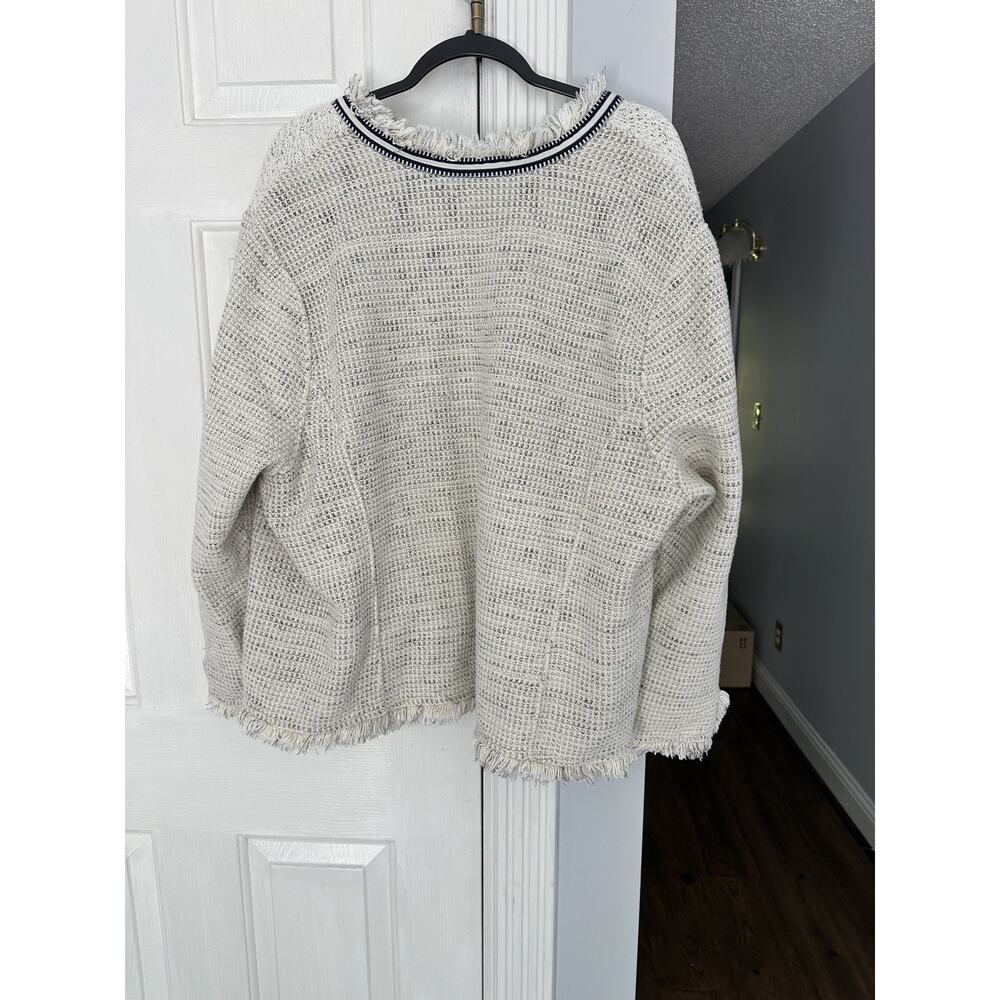 VGUC NIC+ZOE Plus Ribbon Trim Fringe Jacket Cream Navy Waffle size 3X READ - Picture 5 of 14